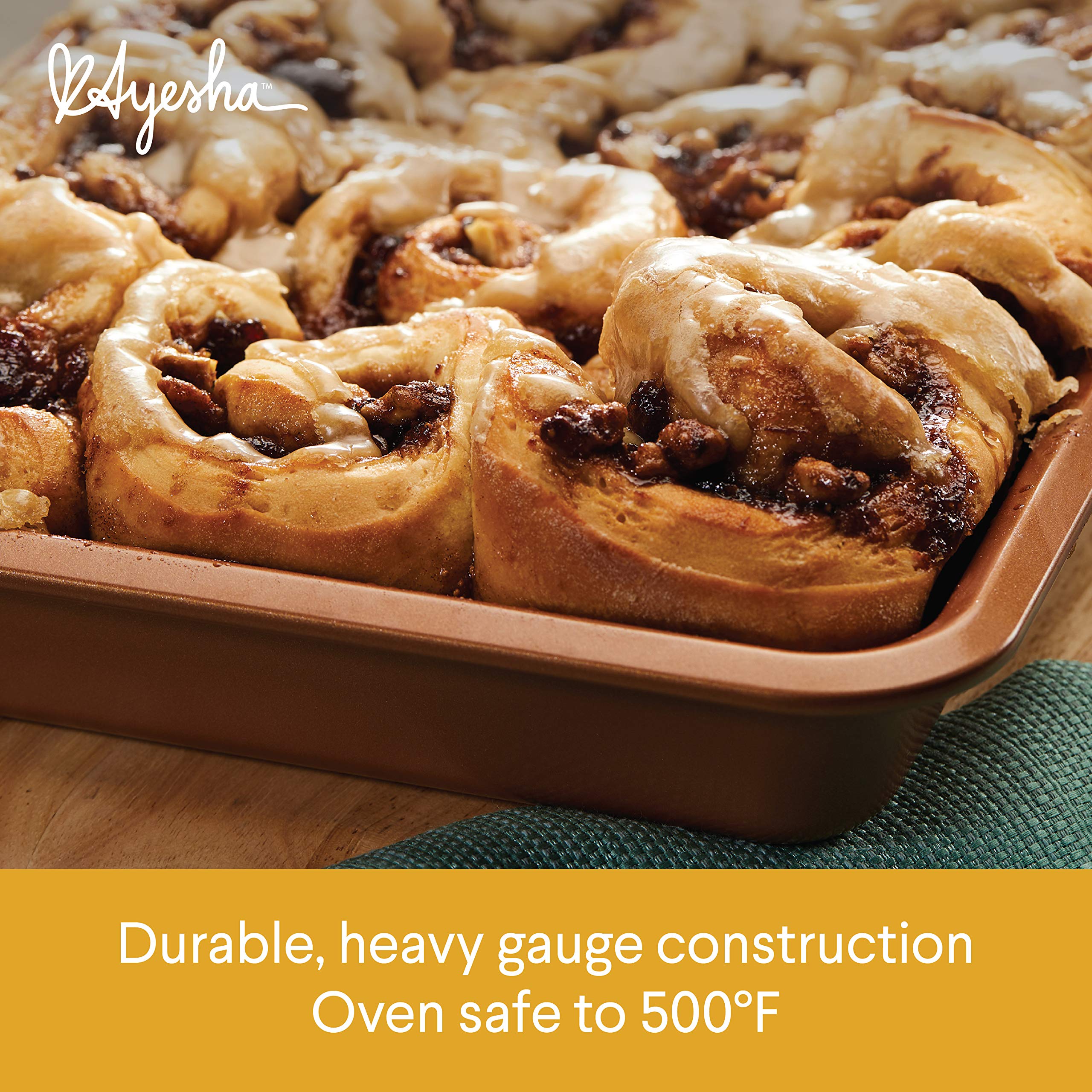 Ayesha Curry Nonstick Bakeware Set with Nonstick Cookie Sheet, Cake Pans, Baking Pan and Bread Pan - 6 Piece, Copper Brown