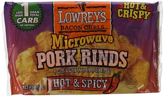 Lowreys Bacon Curls, Microwave Pork Rinds, Hot & Spicy, 1.75-oz. Packet (6 Pack)