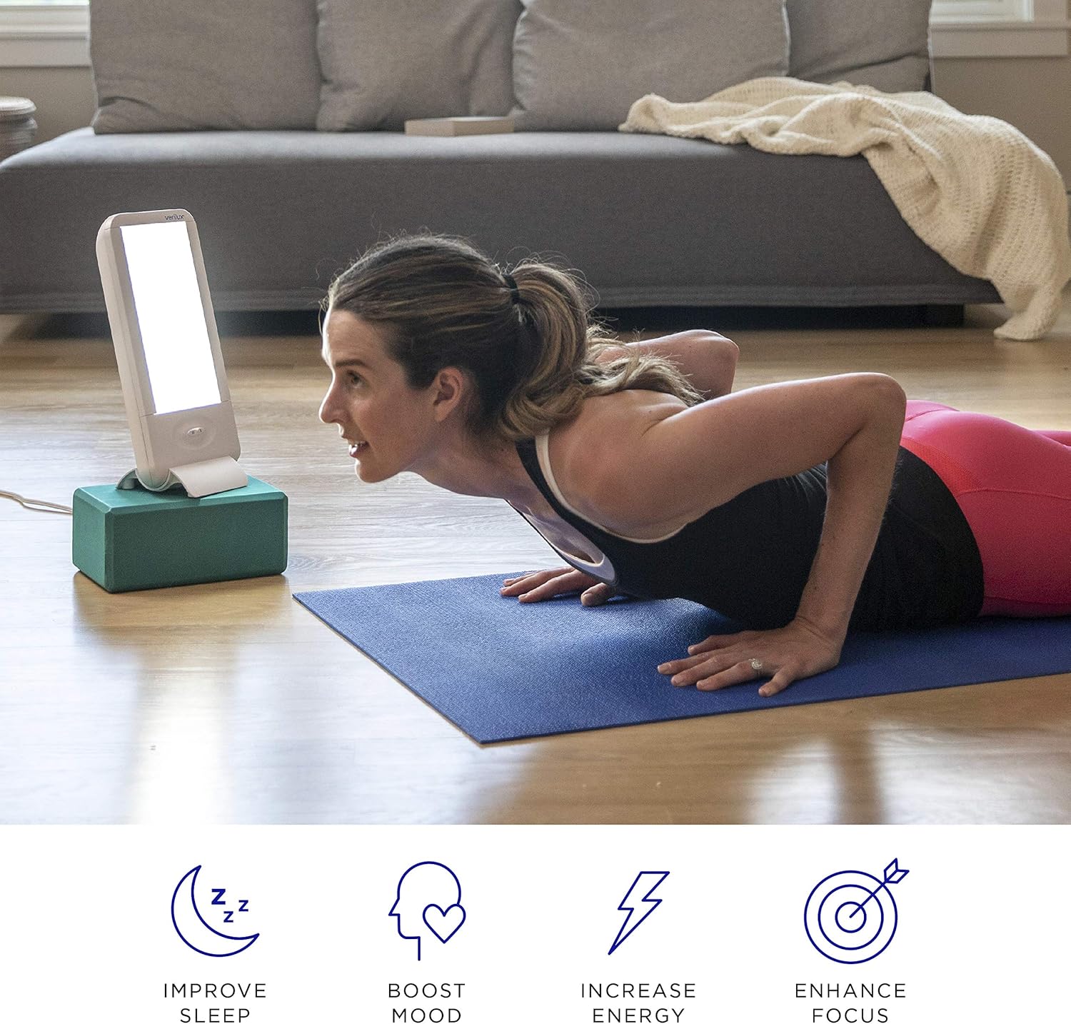 Verilux® HappyLight® Full-Size - UV-Free Therapy Lamp, Bright White Light with 10,000 Lux, Adjustable Brightness, 2 Interchangeable Lenses, Detachable Stand, and Wall Mountable: Health & Personal Care