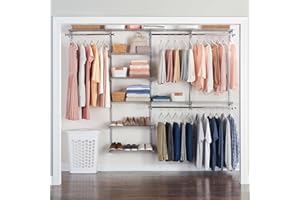 Rubbermaid Configurations Deluxe Closet Kit, Titanium, 4-8 Ft., Wire Shelving Kit with Expandable Shelving and Telescoping Ro