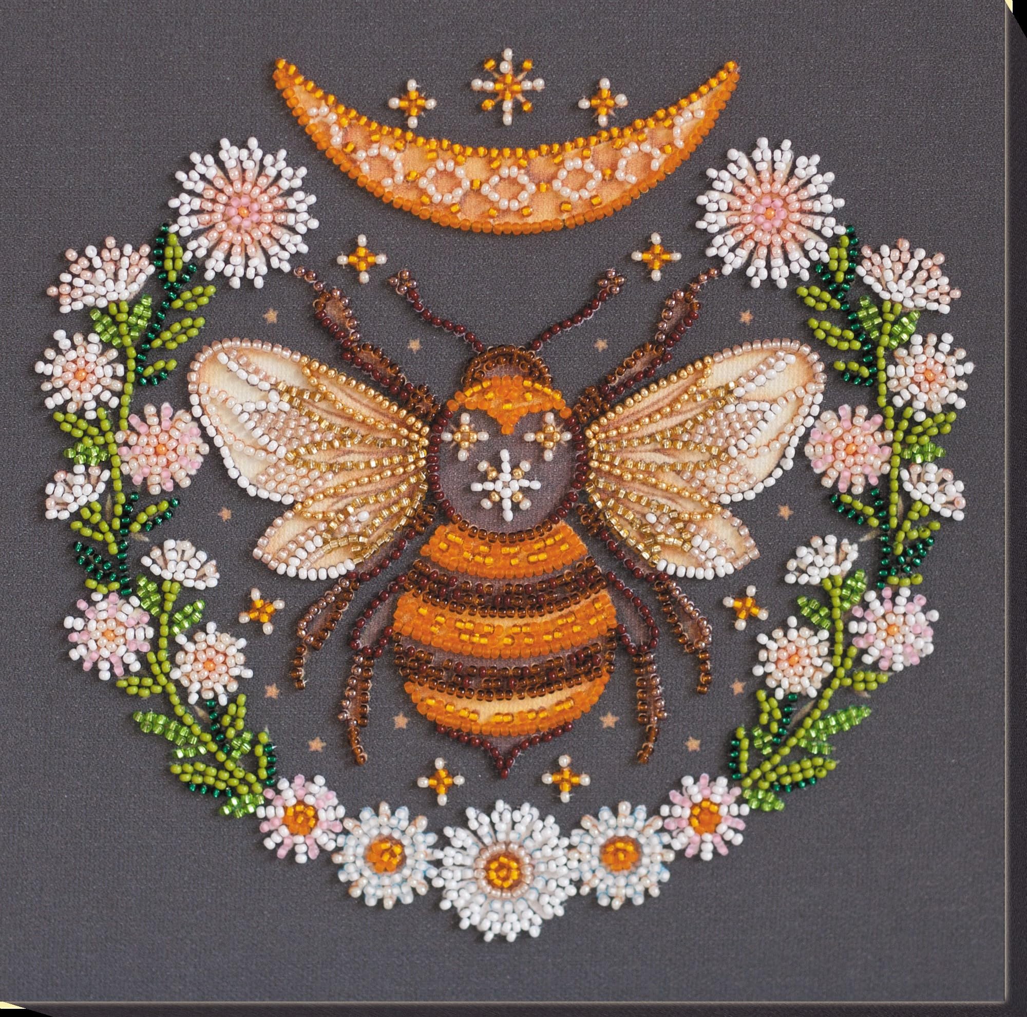 Abris Art Bead Embroidery Kit Honey Dream. DIY Beadwork Craft Kit for Beginners. Hand Made Beading kit from, Ukraine. Stylish Needlework Set, Needlepoint Pattern Colorful bee Decor wall Art