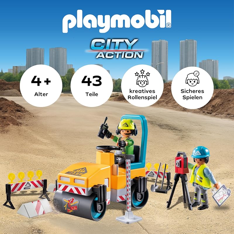 | City Action | Straßenbaustelle | Baustellenspielzeug | Baustellen Spielset | Spielzeug für Kinder ab 4 Jahren | 71751