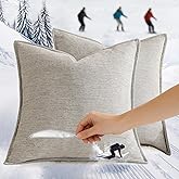 Pack of 2 Square Decorative Vintage Throw Pillow Covers 20x20 inch, Pale Blue Chenille Linen Blend, Ultra Soft Extra Thick Luxury Neutral Cushion Covers for Sofa Bed, Modern Boho Farmhouse Decor