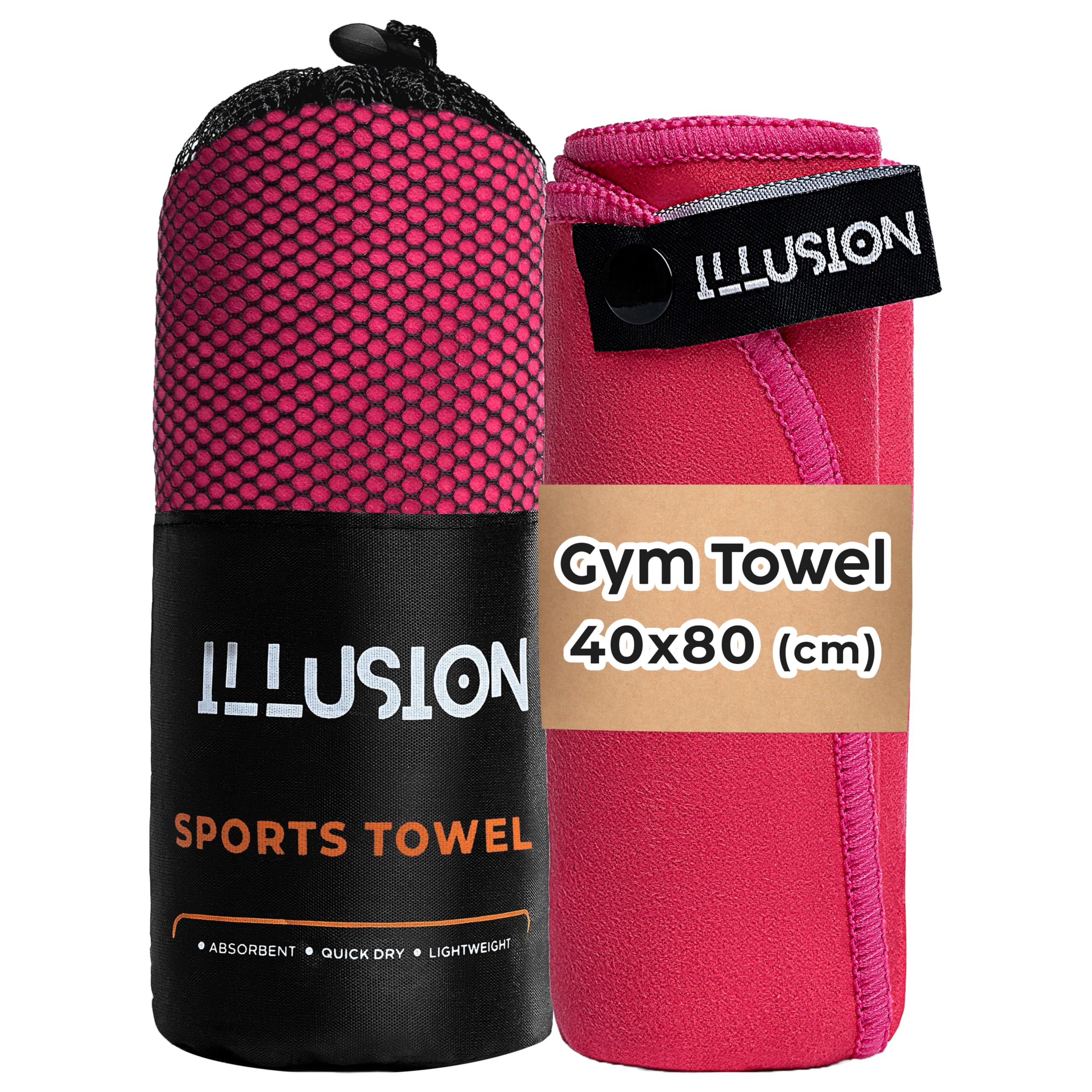 illusion Small Microfibre Gym Towel for Active Sports (40x80cm) - Lightweight Quick Dry Towel - Ideal for Cardio, Cycling, Strength Training, Yoga, and Running, Perfect for Athletes Training Outdoors — image 1