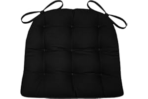 Barnett Home Decor Cotton Duck Black Dining Chair Pad with Ties - Extra-Large Size 18 Chair Cushion - Latex Foam Fill - Machine Washable, Reversible, Solid Color, 100% Cotton, Made in USA (XL)
