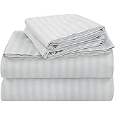 ROYALE LINENS 3 Piece Twin Sheets Set - Soft Brushed 1800 Microfiber Bedding - 1 Fitted, 1 Flat Sheet, 1 Pillow case - Wrinkle Free & Fade Resistant - Hotel Luxury Bed Sheets (Stripe Silver, Twin)