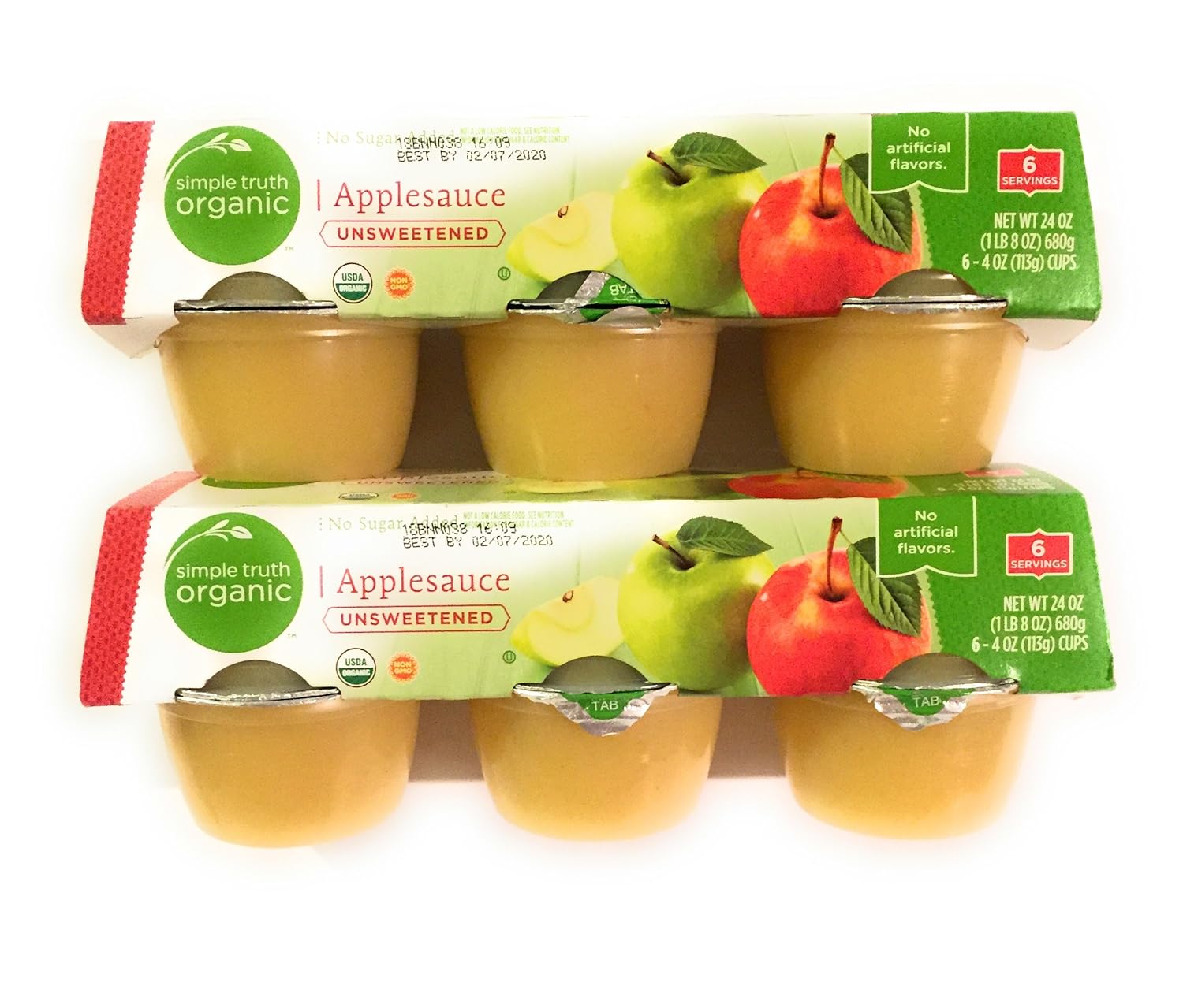 2 Packages Simple Truth Organic Applesauce Unsweetened 4 Ounce Cups For Snacks, Lunch and Games. (6 Cups Per Packages Total of 12 Cups)