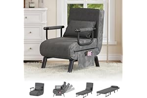 TYBOATLE Sleep Chair Bed, Comfy Convertible Sleeper Chairs for Adults, 5 in 1 Folding Sofa Bed with Adjustable Backrest & Side Pockets & Pillow, Cozy Small Couch for Small Spaces, Office (Dark Grey)