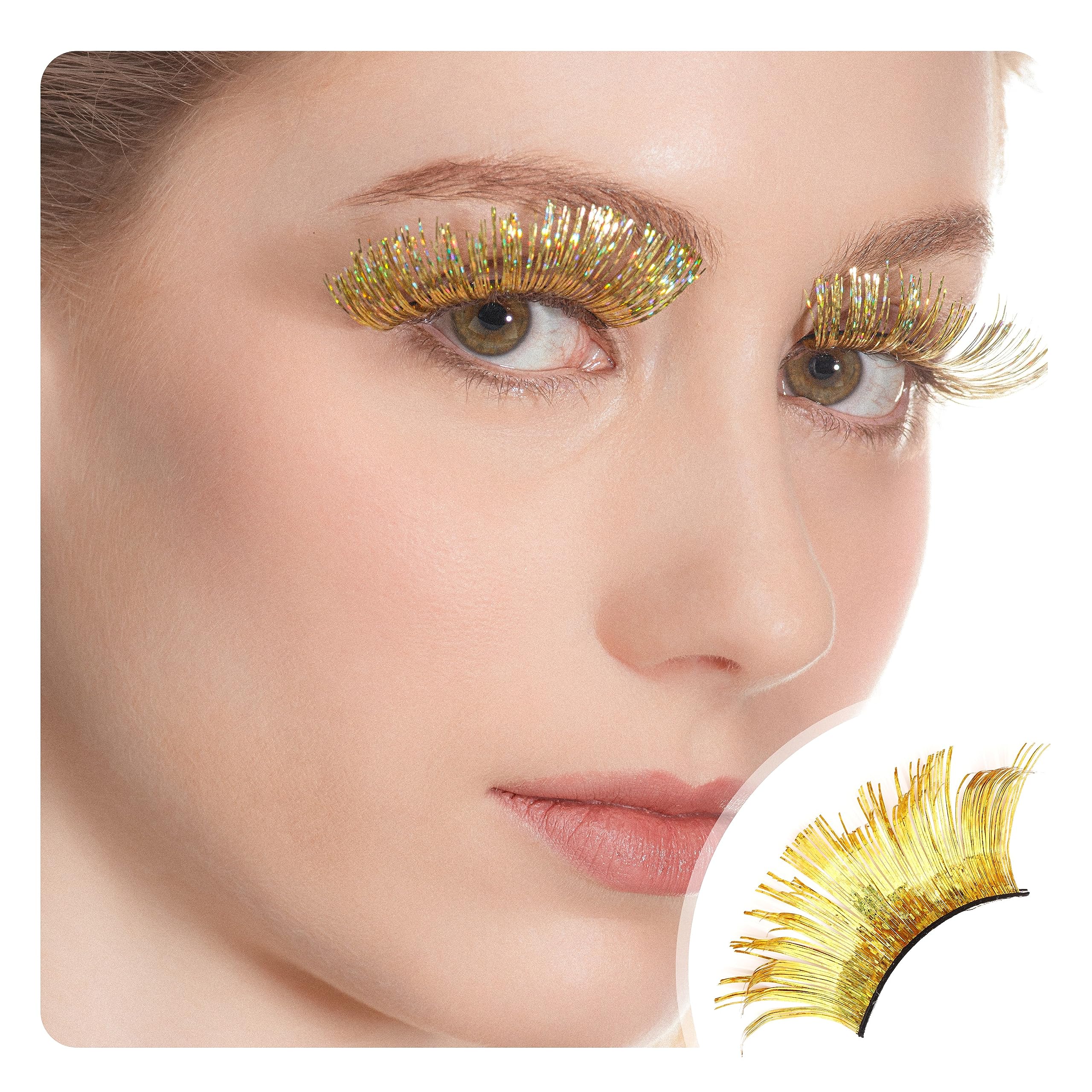 Dorisue Gold Glitter Halloween Lashes - Glamorous Voluminous Reusable Lashes for Halloween & Special Events | 1 Pair Sparkle Effect — image 1