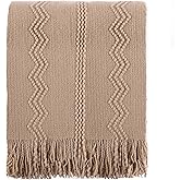 BATTILO HOME Tan Throw Blanket for Bed, Boho Decorative Couch, Taupe Home Decor, 50"x60"