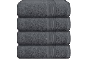 Belizzi Home 4 Pack Bath Towel Set 27x54, 100% Ring Spun Cotton, Ultra Soft Highly Absorbent Machine Washable Hotel Spa Quality Bath Towels for Bathroom, 4 Bath Towels Grey