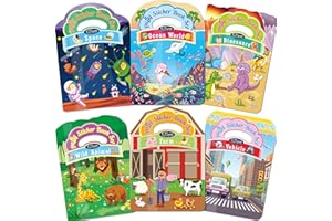 Elfew 6 Set Puffy Sticker Books for Kids 2-4, 3D Puffy Stickers for Toddlers 1-3, Kids Sticker Activity Books, Include 6 Themes Farm, Ocean, Dinosaurs, Space, Vehicle, Wild Animal