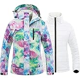 CREATMO US Women's 3 In 1 Waterproof Ski Jacket Windproof Snowboarding Jacket Warm Winter Snow Coat Raincoat