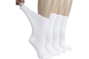Hugh Ugoli Women's Cotton Diabetic Crew Socks, Wide, Thin, Loose Fit and Stretchy, Seamless Toe & Non-Binding Top, 4-8 Pairs