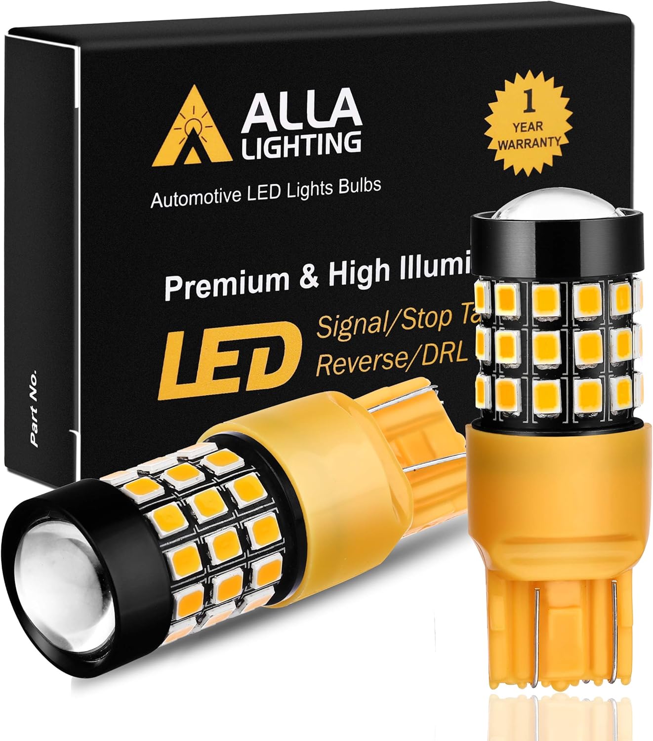 Alla Lighting Super Bright T20 7440 7443 LED Daytime Running Light Bulbs 7444NA 7441 7440 7443 LED Bulbs High Power 2835-SMD 7440 7443 Amber Yellow LED Bulbs for Cars Trucks DRL Lamps Replacement