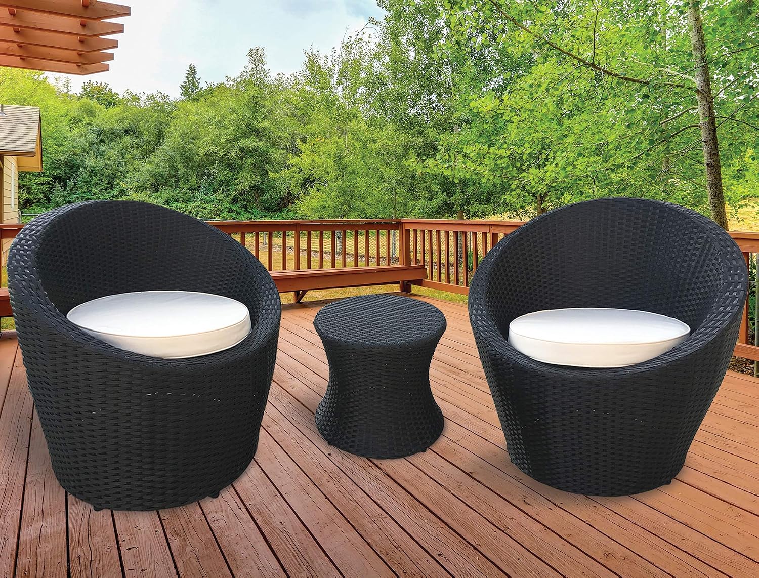 Keplin 3pc Rattan Garden Furniture Set Patio Inside Conservatory Outdoor Set 1x Table 2x Chair Stackable Easy To Store Oval Black Amazon Co Uk Garden Outdoors