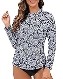 Halcurt Women's Long Sleeve Rash Guard Swim Top