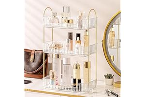Weidace Bathroom Counter Organizer Countertop Shelf, Skincare Organizer Perfume Holder for Dresser, Bathroom Countertop Tray for Cosmetic, Skin Care, Lipstick (3 Tiers, White)