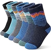 Sandsuced Kids Boys Toddlers Merino Wool Hiking Socks Thermal Warm Winter Cozy Crew Outdoor Socks 6 Pairs