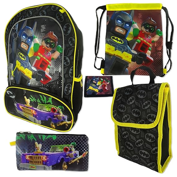 Batman Lego 5Piece School Backpack, Lunch Bag, Cinch Sack, Pencil