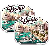 Doha Qatar Fridge Magnet 4 Inch 2-Pack Vinyl | Holds On Refrigerators, Lockers, Whiteboards &amp; Filing Cabinets &ndash; Travel Souvenir Gift For Men &amp; Women