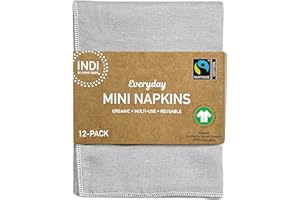Indi by Kishu Baby - GOTS Certified 100% Organic Cotton Washable Mini Cloth Napkin Sets - Set of 12 Fairtrade Soft Muslin Napkins for All Occasions (Cool Gray)