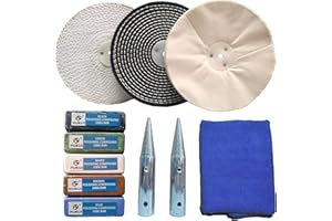 PR PURUI PURUI 8 Inch Bench Grinder Polishing Kit for All Metals, Kit Includes 3PC 8 Inch Buffing Wheels, 5PC 100g Bar Buffing Compounds, 2PC 5/8 Inch Bench Grinder Spindle Adapter, 1PC Microfibre Cloth, 11PCS