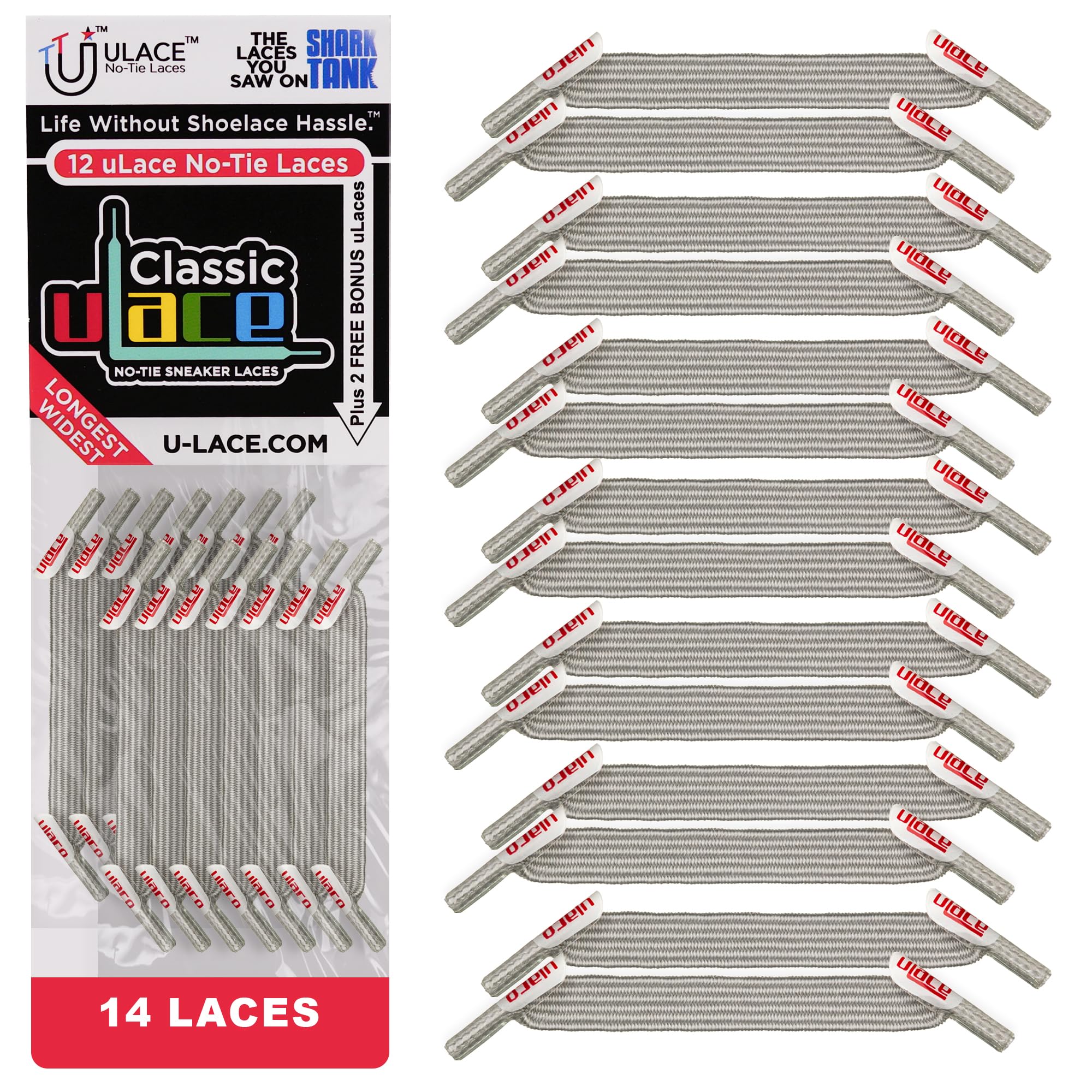 uLace Classic No Tie Shoelaces - Metallic Silver
