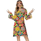 Deerose Women's 70s Hippie Costume Retro Go Go Groovy Dress