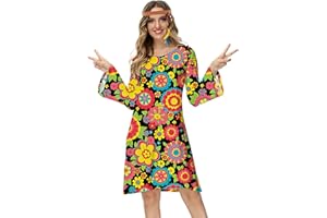 Deerose Women's 70s Hippie Costume Retro Go Go Groovy Dress