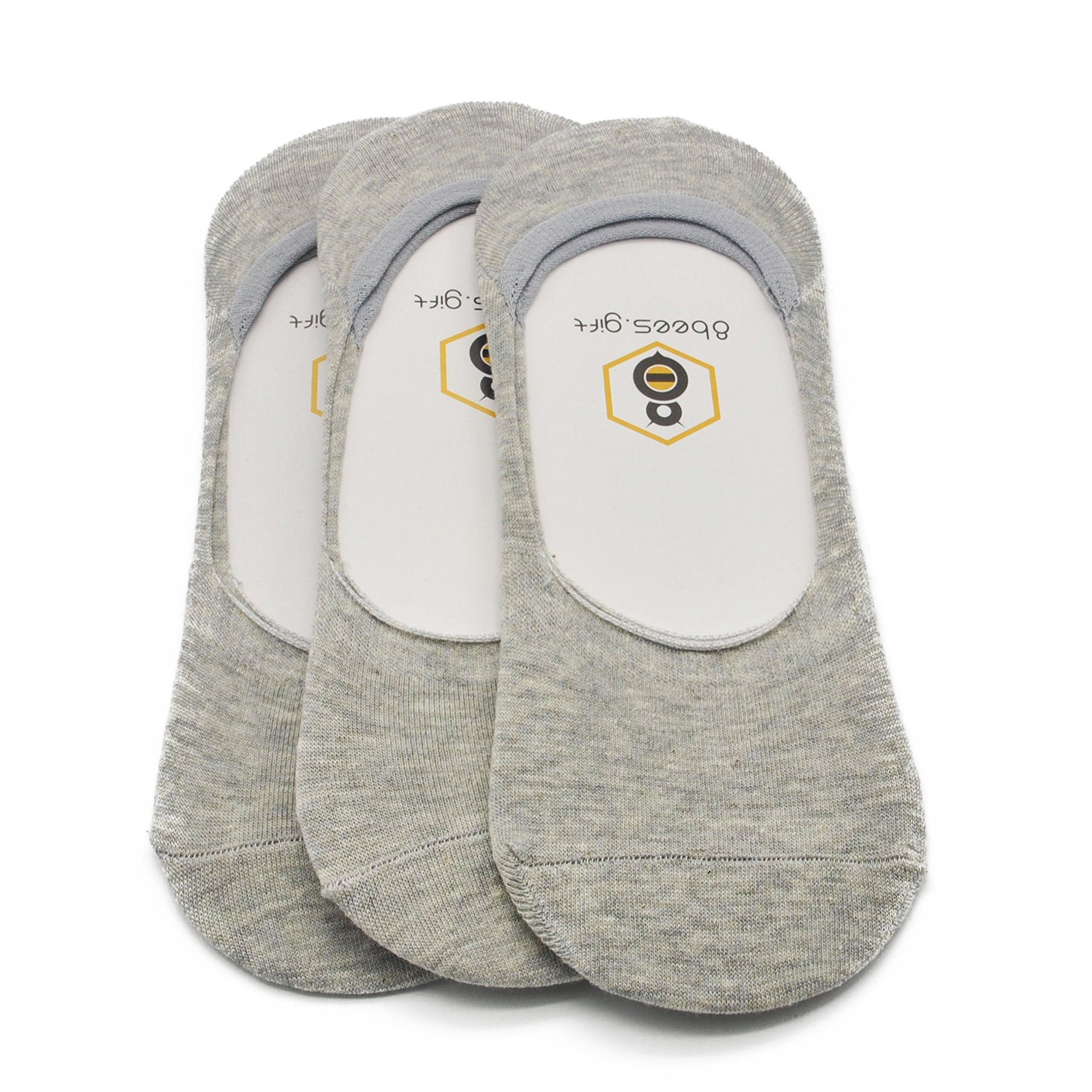 No Show Socks 8BEES GIFT Mens Socks Low Cut Non-Slip Grips Grey M, 3 Pairs