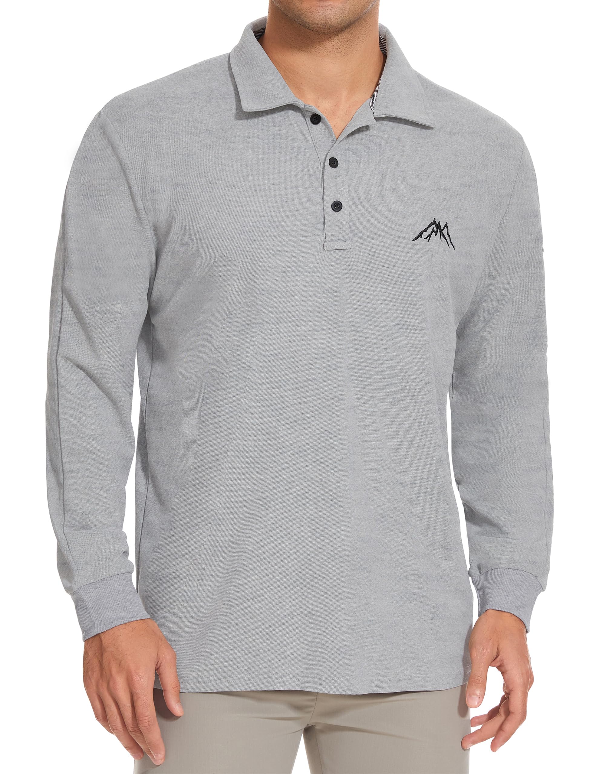 Photo 1 of TURAND Men's Polo Shirts 3 Button Performance Long Sleeve Tactical Shirts Stylish Golf Shirt with Pocket for Men Gray XL