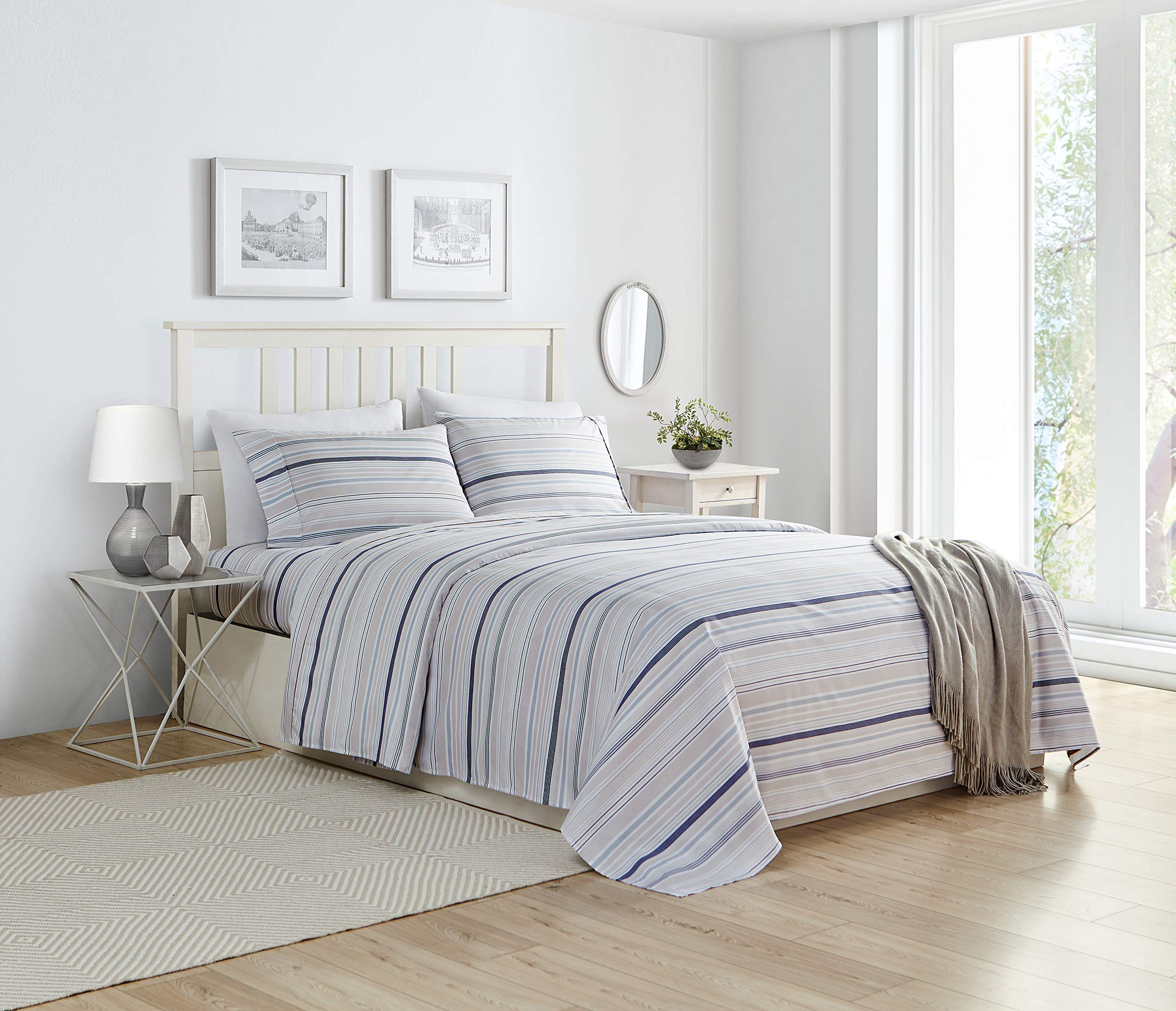 Elegant Comfort Ultra-Soft Double Brushed 4-Piece Microfiber Sheet Set. Beautiful Tropical Patterns, and Vibrant Solid Colors, Luxury, All-Season Bed Sheet Set - Multi-Colored Stripes, Twin