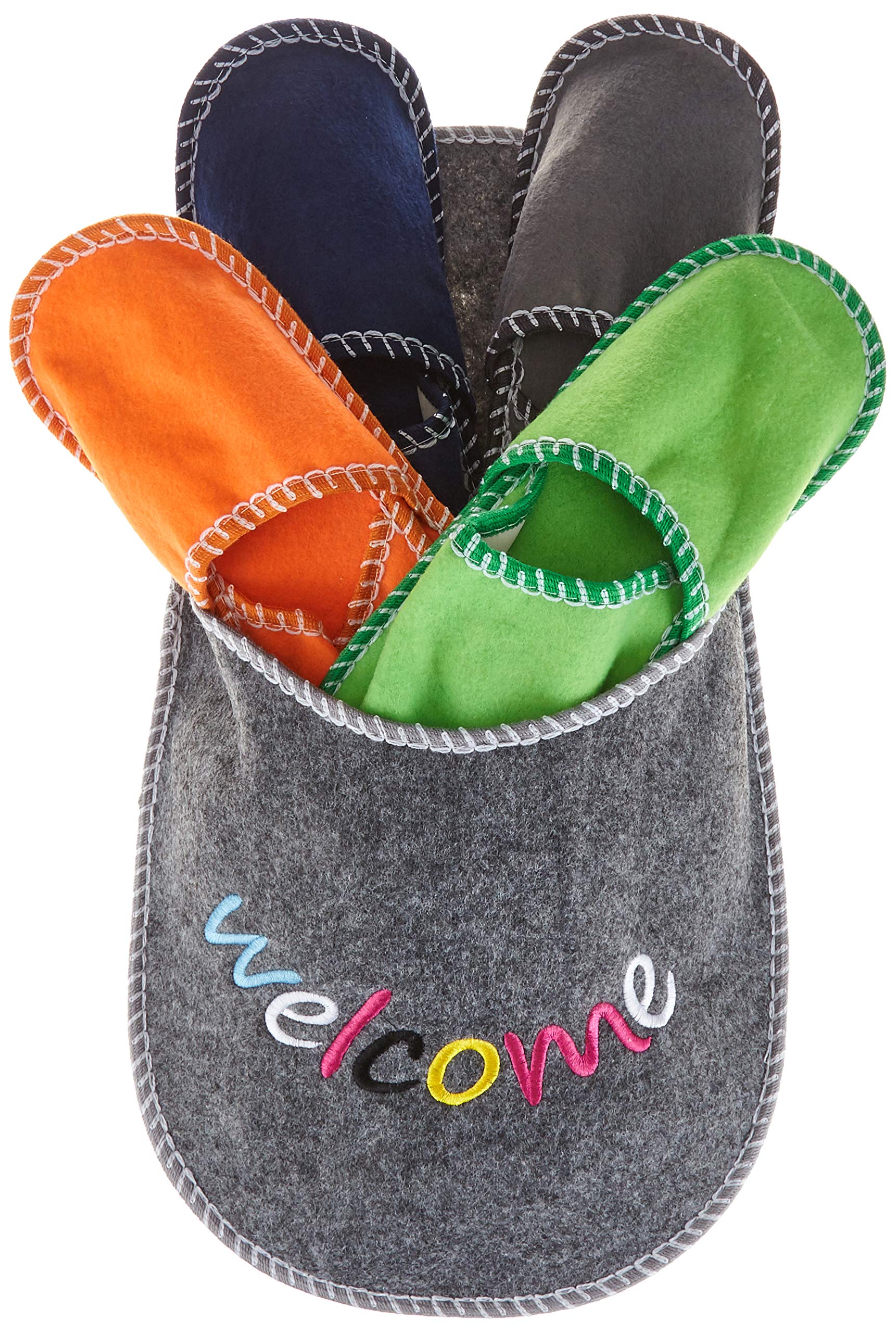 Jumbo Set of Felt Slippers with Welcome Motif Grey