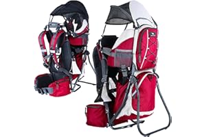 DROMADER Hiking Baby Carrier – Lightweight Child Carrier Backpack with Sun Shade & Rain Cover – Insulated Storage – Padded Comfort – Adjustable Fit & Safety Harness - Red