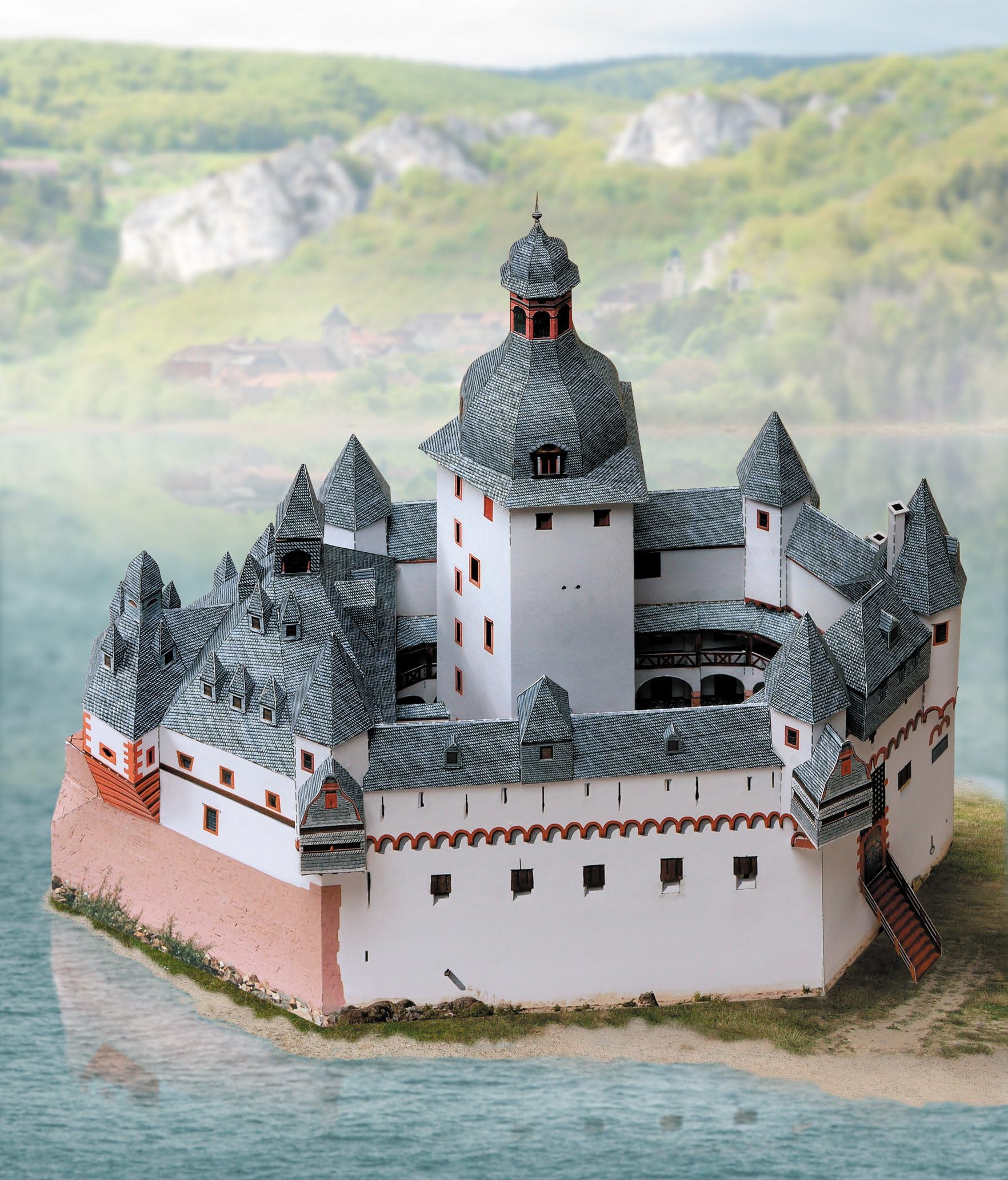 Aue Verlag Schreiber-Bogen Card Modeling Pfalz in The Rhine at Kaub