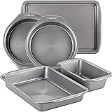 Circulon Nonstick Bakeware Set with Nonstick Bread Pan, Baking Pan, Cookie Sheet / Baking Sheet and Cake Pans - 5 Piece, Gray