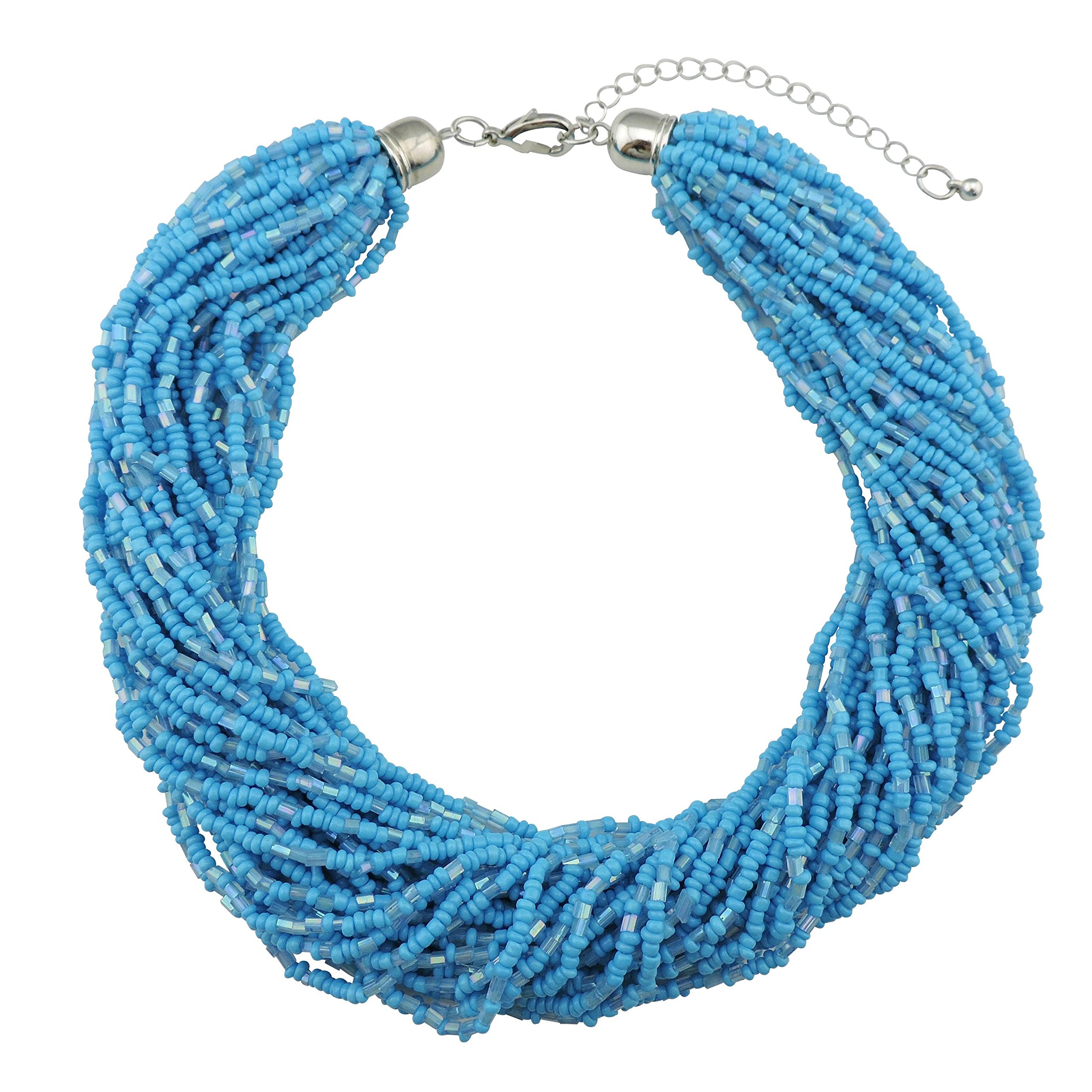 Bocar Multiple Strand Handmade Beaded 16" Statement Collar Necklace for Women with Gift Box (NK-10402-Blue)