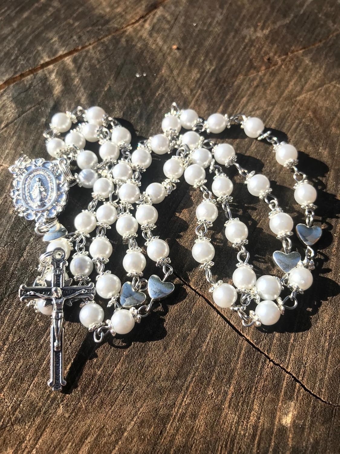 White Pearl Catholic Rosary. Traditional White Catholic