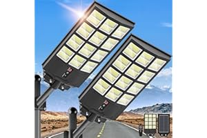 OKPRO 3000W Solar Street Lights Outdoor, Wide Angle Commercial Solar Lights Outdoor Dusk to Dawn, 6500K Flood Light Outdoor with Motion Sensor, IP66 Waterproof LED Street Light for Parking Lot, Yard 2PACK