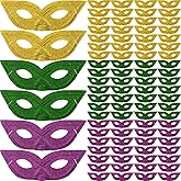 Hotop 120 Pieces Mardi Gras Masks Glitter Masquerade Mask Plastic Half Face Mask for Mardi Gras, Venetian Party