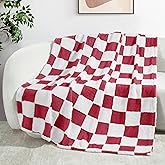 Exclusivo Mezcla Checkered Throw Blanket, Super Soft and Warm Fluffy Fleece Blanket for Couch, Sofa, Bed, Cute Plaid Pattern, Red, 50" x 60"