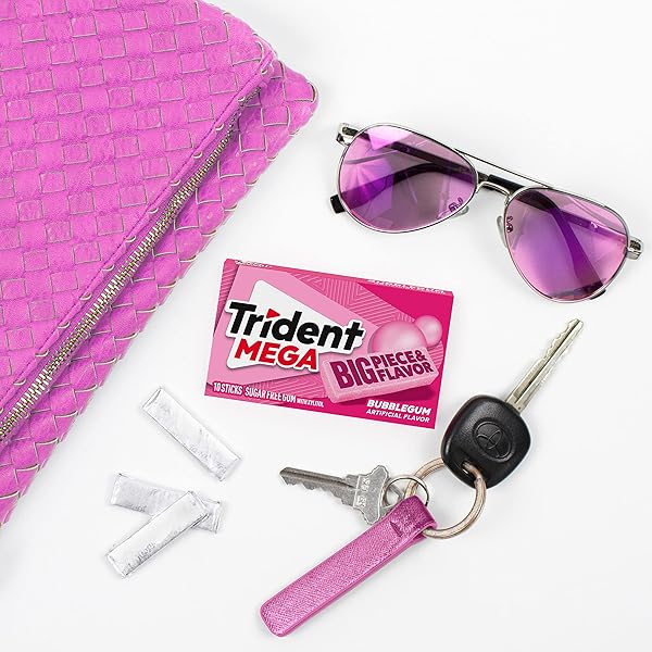 TRIDENT MEGA BUBBLEGUM SUGAR-FREE CHEWING GUM, 9 PACKS OF 10 PIECES (90 TOTAL PIECES)