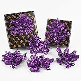 HUIHUANG Purple Bows for Gift Wrapping Metallic Burst Curly Ribbon Bows Self Adhesive Purple Christmas Gift Bows for Presents, Treat Bags, Party Favors, Wedding Bridal Shower -5 inch x 6 Counts
