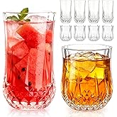 Ruckae Drinking Glasses Set of 8,11 oz and 7 oz Kitchen Water Glass Cups Set,Clear Curvature Glassware Dishwasher Safe,Mixed Drinkware for Beer,Juice,Cocktail,Whiskey,Milk and Various Mixed Drinks