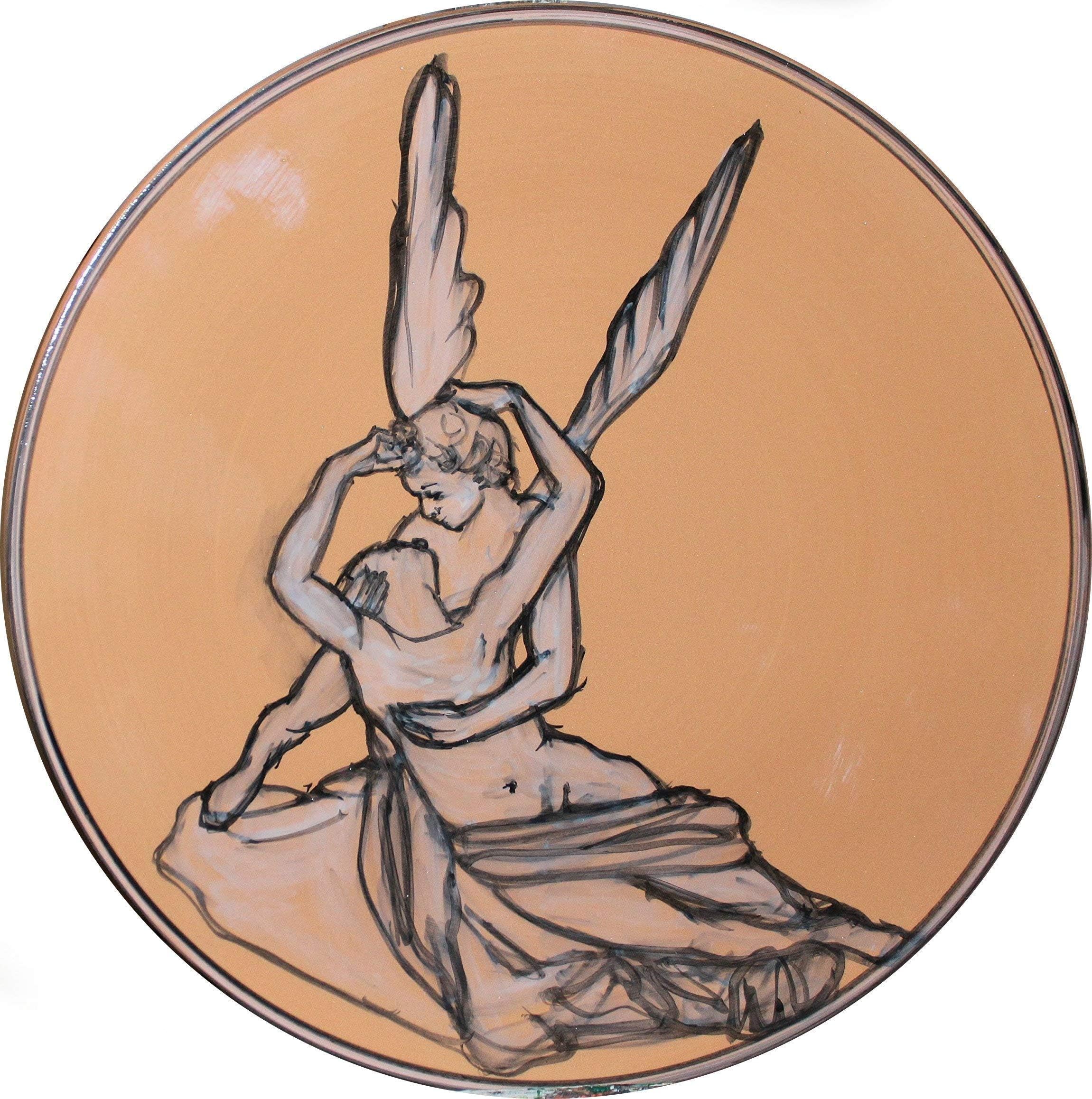 Amor and Psyche-Ceramic Plate Hand decorated, diameter inch 13.6 high inch 1.3-Made In Italy, Tuscany, Lucca.Certificate.Hand made by artist Davide Pacini