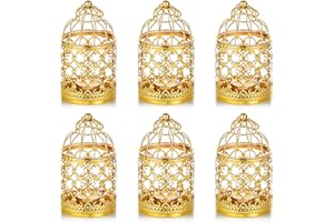 NUPTIO 6 Pcs Small Metal Tealight Hanging Birdcage Lantern, Vintage Decorative Centerpieces of Wedding, Party, Gold