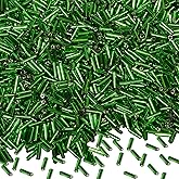 4000pcs Bugle & Long Embroidery Tube Beads for Jewelry Making, DIY Craft Supplies - 7x2mm Grass Green