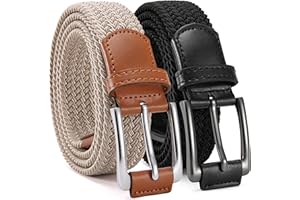 CHAOREN Stretch Belt Men 2 Pack - 1 3/8" Braided Golf Belts For Men - Casual Elastic For Pants and Jeans