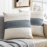 ZeeMart 2 Packs Cotton Boho Throw Pillow Covers 22x22 Inch Contrast Navy, Soft Farmhouse Decorative Couch Pillow Cases Navy Blue Cushion Covers for Sofa Bed Living Room Home Decor